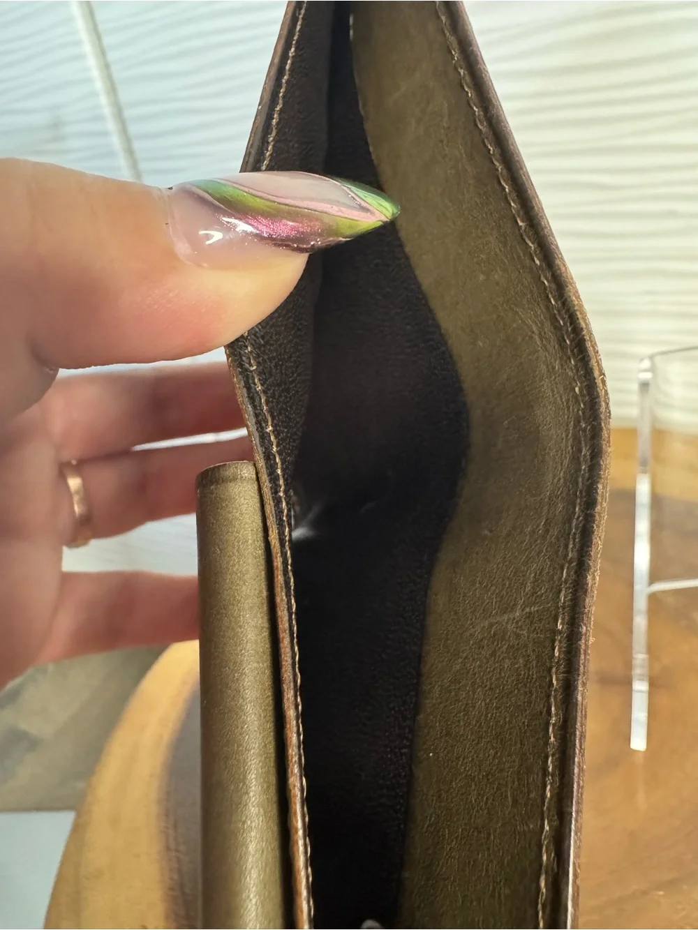 Yves Saint Laurent Gold Snap Detail on Olive Leather